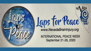 Laps for Peace logo inside blue circle with Nevada Brain Injury swirl logo to the right