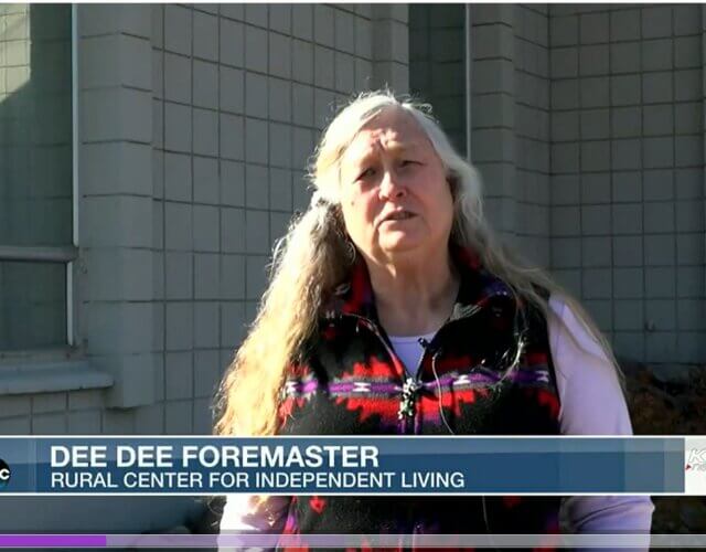 Dee Dee Foremaster frame from channel 8 video talking about Homeless Nevadans